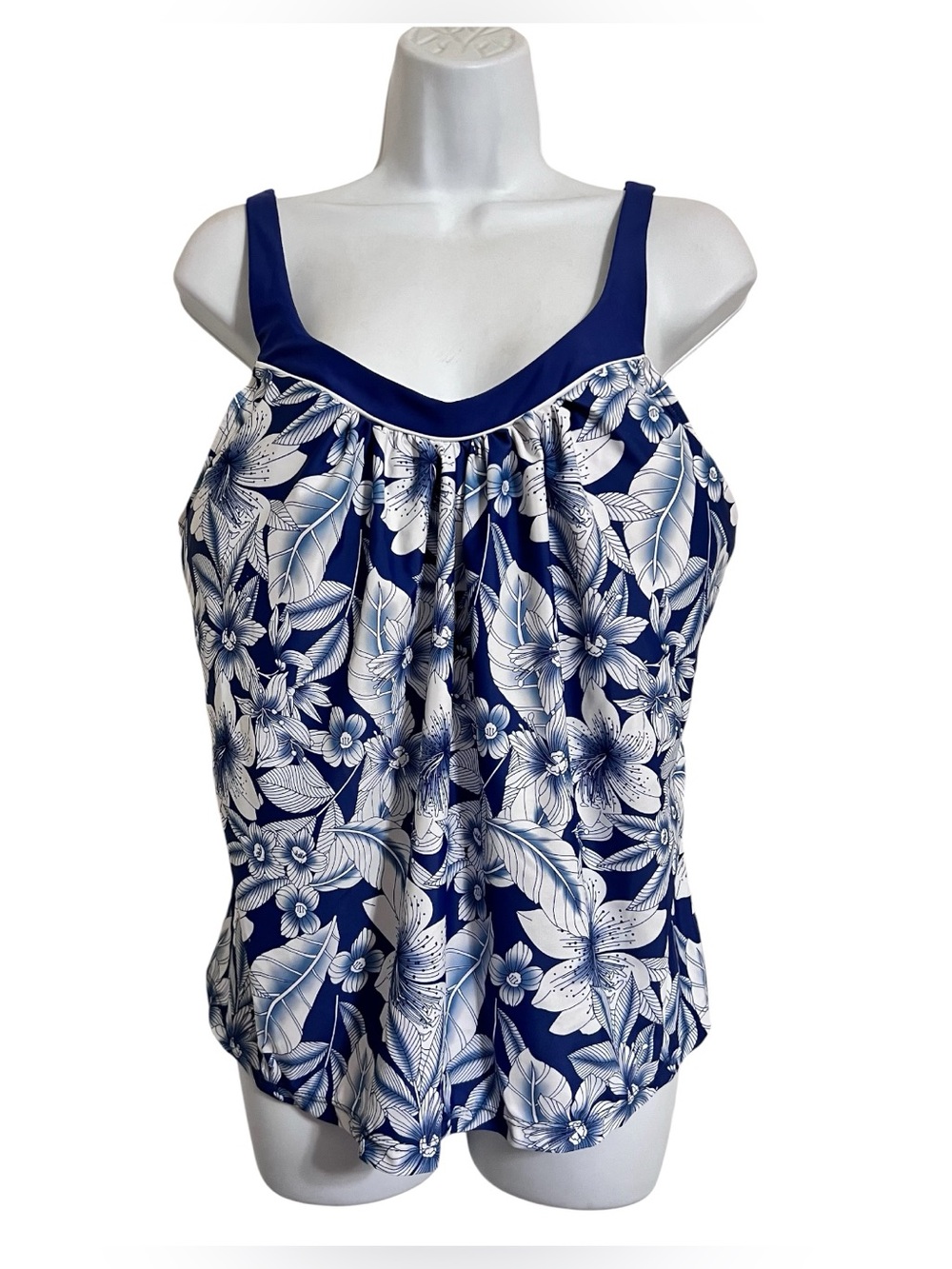 Blue & White Floral Tank Tankini Top
